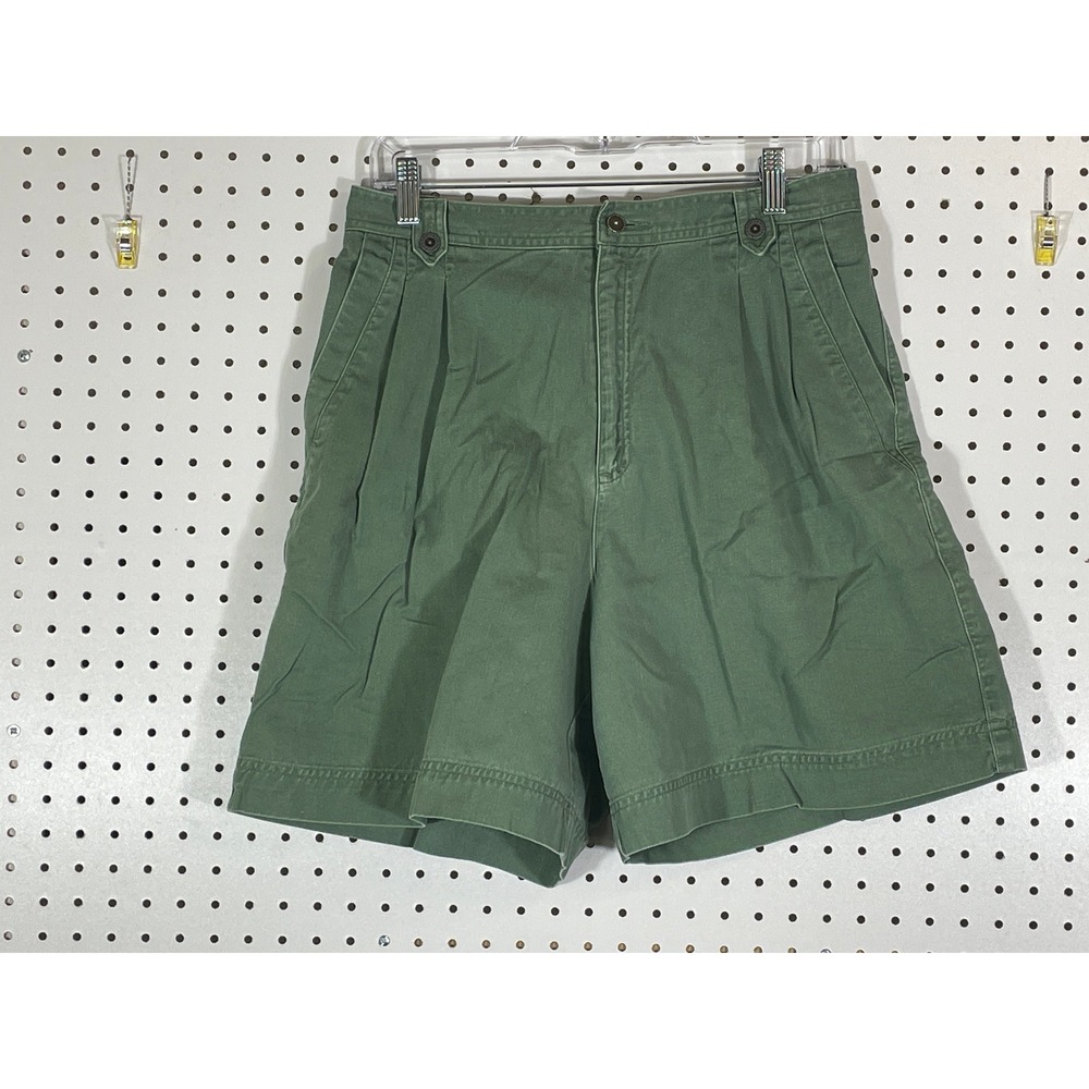 Lizsport Petite Green Pleated Cotton High Waisted Shorts Size 12P Vintage Style